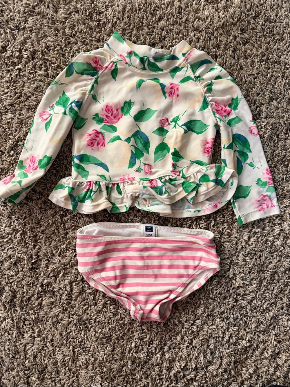 Janie and Jack Floral Ruffle Rashguard Set - Pink & Green